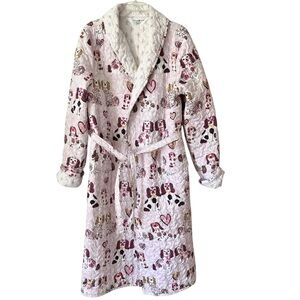 Ida Mae Home Quilted Chinoiserie Pink White Dog Print Belted Robe size large